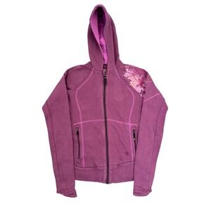 Mountain Hardwear Women's Small Purple Floral Full Zip Hoodie Fleece Thumbholes